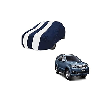 auto hub car cover compatible with fortuner model  2005-2016 with mirror pocket weather proof triple stitched fortuner car cover- navy-white