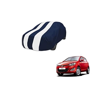 auto hub car cover compatible with hyundai i20 model  2008-2019 with mirror pocket weather proof triple stitched i20 car cover- navy-white