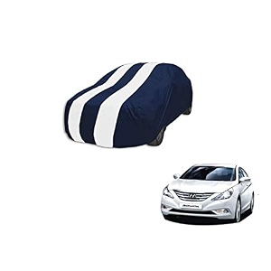 auto hub car cover compatible with hyundai sonata with mirror pocket weather proof triple stitched sonata car cover- navy-white