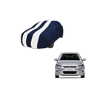 auto hub car cover compatible with hyundai verna model  2010-2016 with mirror pocket weather proof triple stitched verna car cover- navy-white
