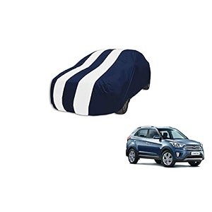 auto hub car cover compatible with hyundai creta model  2015-2019 with mirror pocket weather proof triple stitched creta car cover- navy-white
