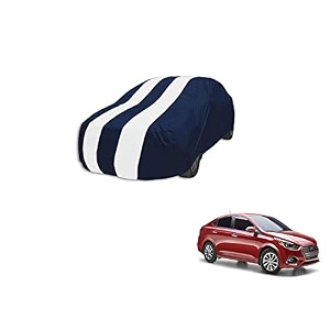 auto hub car cover compatible with hyundai verna fluidic model  2013-2017 with mirror pocket weather proof triple stitched verna fluidic car cover- navy-white