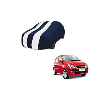 auto hub car cover compatible with hyundai getz with mirror pocket weather proof triple stitched getz car cover- navy-white