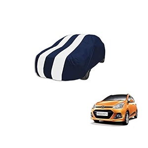 auto hub car cover compatible with hyundai grand i10 with mirror pocket weather proof triple stitched grand i10 car cover- navy-white
