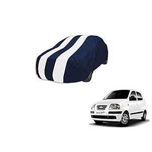 auto hub car cover compatible with hyundai santroo xing model  2003-2018 with mirror pocket weather proof triple stitched santroo xing car cover- navy-white