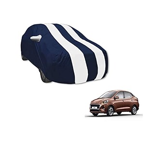auto hub car cover compatible with hyundai aura with mirror pocket weather proof triple stitched aura car cover- navy-white