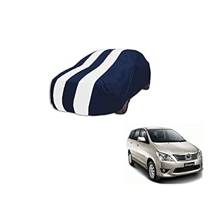 auto hub car cover compatible with innova with mirror pocket weather proof triple stitched innova car cover- navy-white