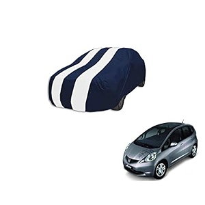 auto hub car cover compatible with jazz model  2013-2019 with mirror pocket weather proof triple stitched jazz car cover- navy-white
