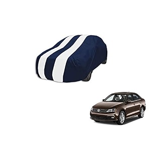 auto hub car cover compatible with jetta with mirror pocket weather proof triple stitched jetta car cover- navy-white