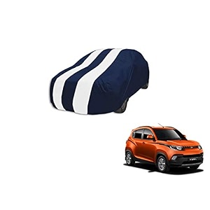 auto hub car cover compatible with mahindra kuv100 with mirror pocket weather proof triple stitched kuv100 car cover- navy-white