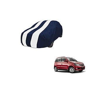 auto hub car cover compatible with mahindra quanto with mirror pocket weather proof triple stitched quanto car cover- navy-white