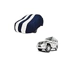 Auto Hub Car Cover Compatible with Mahindra Bolero (Model : 2005-2020) with Mirror Pocket, Weather Proof, Triple Stitched, Bolero Car Cover- Navy-White