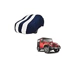 Auto Hub Car Cover Compatible with Mahindra Thar Old with Mirror Pocket, Weather Proof, Triple Stitched, Thar Car Cover- Navy-White