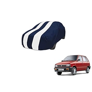 auto hub car cover compatible with maruti 800 with mirror pocket weather proof triple stitched 800 car cover- navy-white