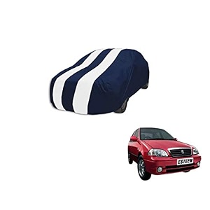 auto hub car cover compatible with maruti esteem with mirror pocket weather proof triple stitched esteem car cover- navy-white