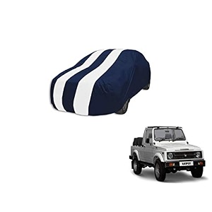 auto hub car cover compatible with maruti gypsy with mirror pocket weather proof triple stitched gypsy car cover- navy-white