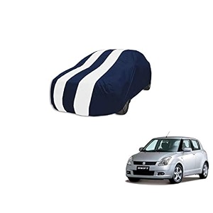 auto hub car cover compatible with maruti swift old with mirror pocket weather proof triple stitched swift car cover- navy-white