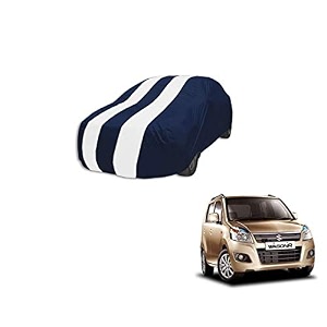 auto hub car cover compatible with maruti wagonr old with mirror pocket weather proof triple stitched wagonr car cover- navy-white