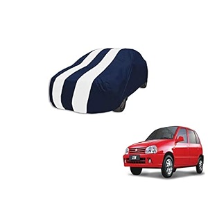 auto hub car cover compatible with maruti zen with mirror pocket weather proof triple stitched zen car cover- navy-white