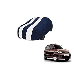auto hub car cover compatible with maruti estilo with mirror pocket weather proof triple stitched estilo car cover- navy-white