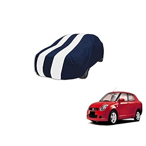 auto hub car cover compatible with maruti swift dzire model  2008-2016 with mirror pocket weather proof triple stitched swift dzire car cover- navy-white