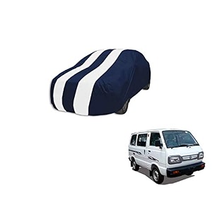 auto hub car cover compatible with maruti omni with mirror pocket weather proof triple stitched omni car cover- navy-white