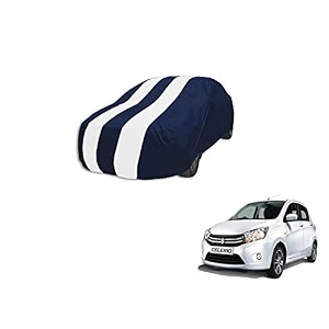 auto hub car cover compatible with maruti celerio with mirror pocket weather proof triple stitched celerio car cover- navy-white