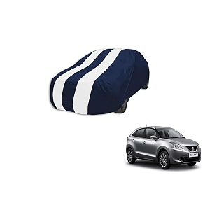 auto hub car cover compatible with maruti baleno with mirror pocket weather proof triple stitched baleno car cover- navy-white