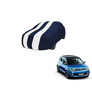 auto hub car cover compatible with maruti ignis with mirror pocket weather proof triple stitched ignis car cover- navy-white