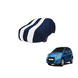 auto hub car cover compatible with maruti a-star with mirror pocket weather proof triple stitched a-star car cover- navy-white