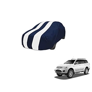 auto hub car cover compatible with mitsubishi pajero sport new with mirror pocket weather proof triple stitched pajero sport car cover- navy-white