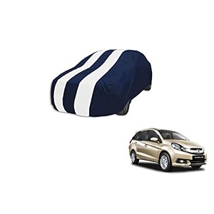 auto hub car cover compatible with mobilio with mirror pocket weather proof triple stitched mobilio car cover- navy-white