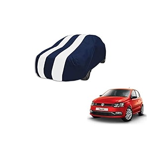 auto hub car cover compatible with polo gt with mirror pocket weather proof triple stitched polo gt car cover- navy-white