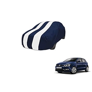 auto hub car cover compatible with polo with mirror pocket weather proof triple stitched polo car cover- navy-white