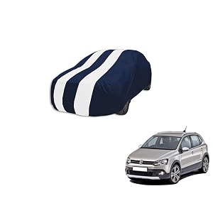 auto hub car cover compatible with polo cross with mirror pocket weather proof triple stitched polo car cover- navy-white