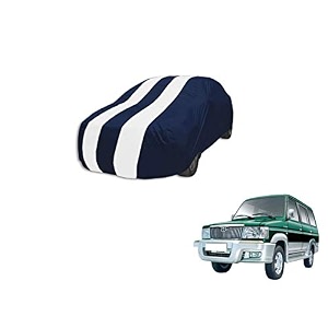auto hub car cover compatible with qualis with mirror pocket weather proof triple stitched qualis car cover- navy-white