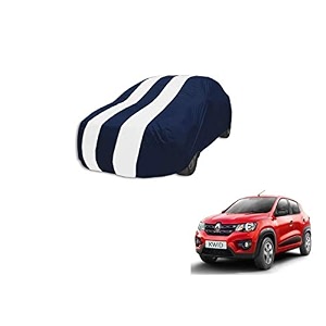 auto hub car cover compatible with renault kwid with mirror pocket weather proof triple stitched kwid car cover- navy-white