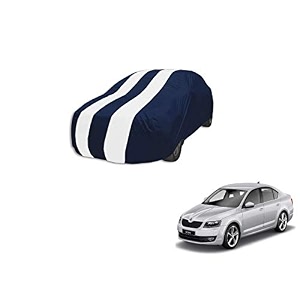 auto hub car cover compatible with skoda octavia old with mirror pocket weather proof triple stitched octavia car cover- navy-white