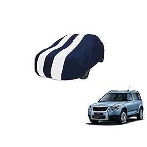 auto hub car cover compatible with skoda yeti with mirror pocket weather proof triple stitched yeti car cover- navy-white