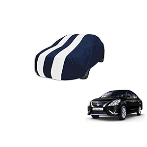 auto hub car cover compatible with sunny with mirror pocket weather proof triple stitched sunny car cover- navy-white