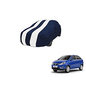 auto hub car cover compatible with tata zest with mirror pocket weather proof triple stitched zest car cover- navy-white