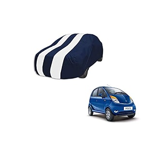 auto hub car cover compatible with tata nano with mirror pocket weather proof triple stitched nano car cover- navy-white