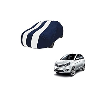 auto hub car cover compatible with tata bolt with mirror pocket weather proof triple stitched bolt car cover- navy-white