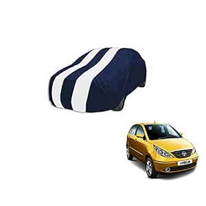 auto hub car cover compatible with tata indica vista with mirror pocket weather proof triple stitched indica vista car cover- navy-white