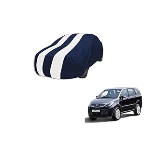 auto hub car cover compatible with tata aria with mirror pocket weather proof triple stitched aria car cover- navy-white