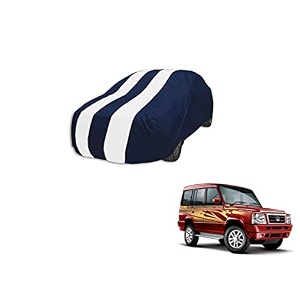 auto hub car cover compatible with tata sumo gold with mirror pocket weather proof triple stitched sumo gold car cover- navy-white