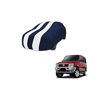 auto hub car cover compatible with tata sumo with mirror pocket weather proof triple stitched sumo car cover- navy-white