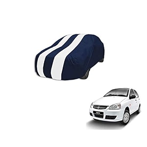 auto hub car cover compatible with tata indica with mirror pocket weather proof triple stitched indica car cover- navy-white