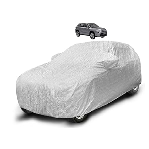 auto hub waterproof car cover compatible with urban cruiser hyryder with with mirror pocket soft cotton lining waterproof urban cruiser hyryder car cover- metallic silver