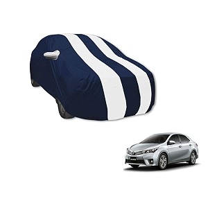 auto hub car cover compatible with corolla altis with mirror pocket water resistant triple stitched corolla altis car cover- navy-white